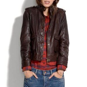 Madewell Modern Leather Bomber Jacket XS Chocolate Moto Aviator